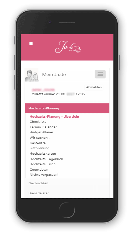 Ja.de als Web-App - Hochzeitsplanung fr das Handy