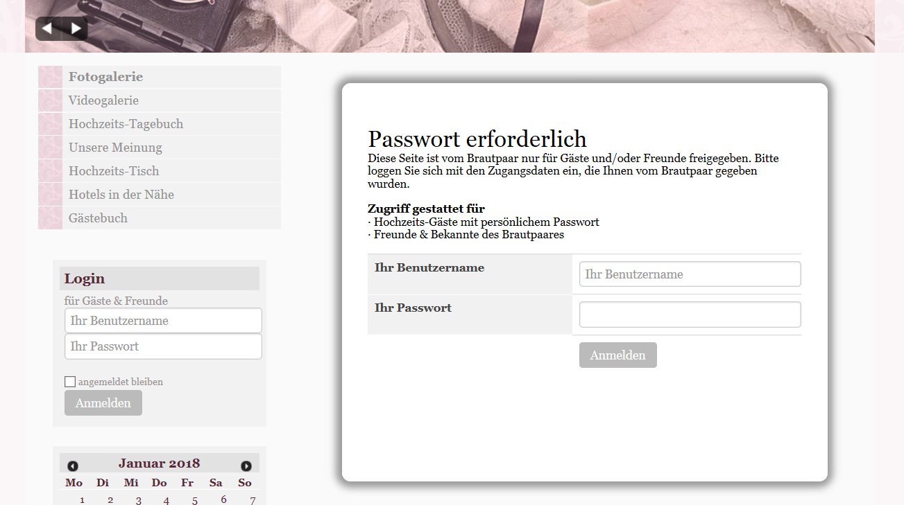 Hochzeitshomepage passwortgeschtzt